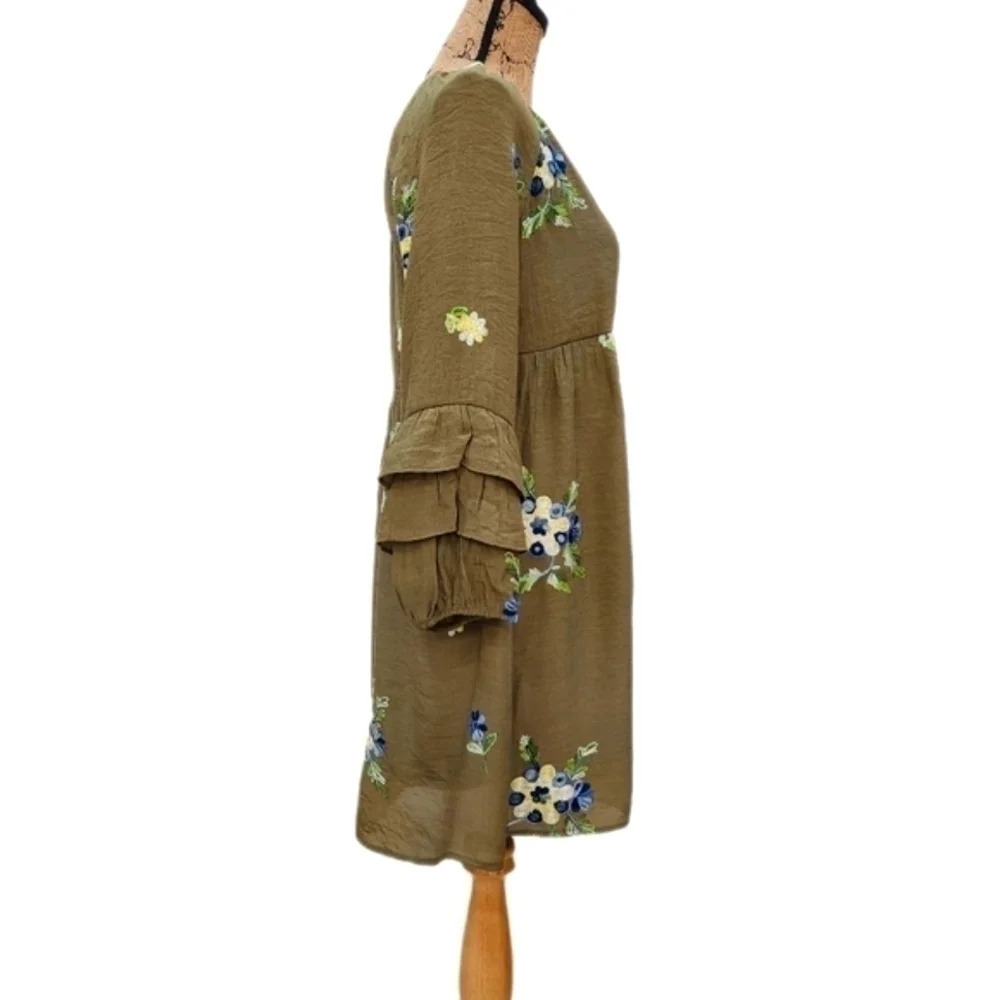 ANTHROPOLOGIE Fig and Flower,Olive Floral Dress, US Women's Medium NWT - Picture 4 of 10